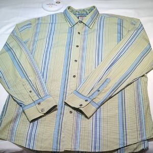 J. Garcia Men's Casual Shirt - Green and Blue Stripes